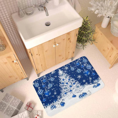 Merry Christmas Tree Snowflake Ball Navy Blue Non-slip Door Mat  Entrance Welcome Mat Balcony Hallway Rugs Christmas Decorations