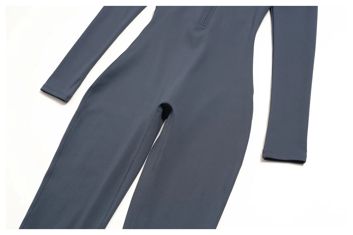 Winter Half Zip Yoga Bodysuit Women Long Sleeved Fitness Jumpsuit Sportswear Gym Clothes One-piece Running Workout Wear Rompers
