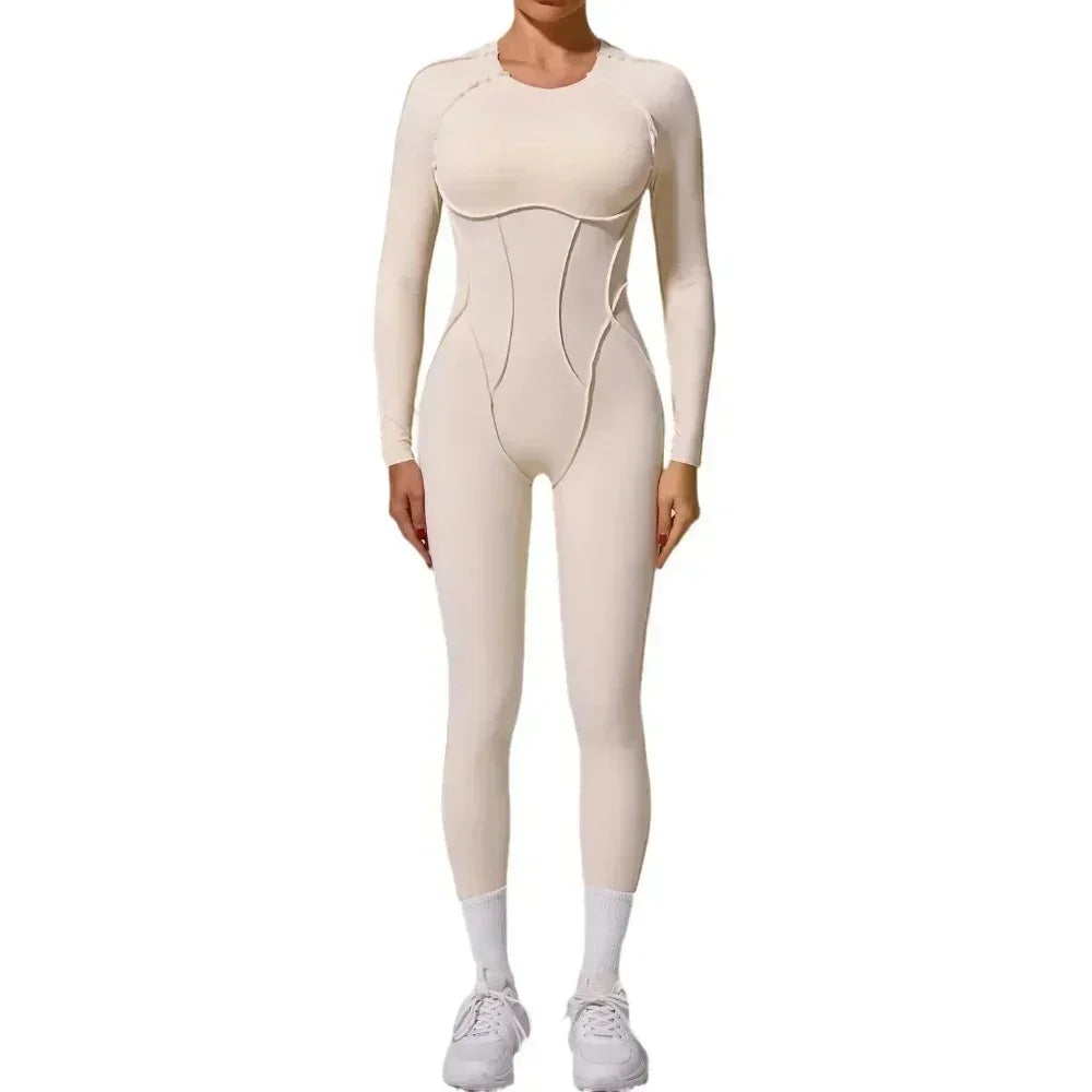 Yoga Sports Fitness Jumpsuits Sets Pants Women's Hip-lifting One-piece Open Back Long-sleeved Outdoors Workout Gym Yoga Bodysuit