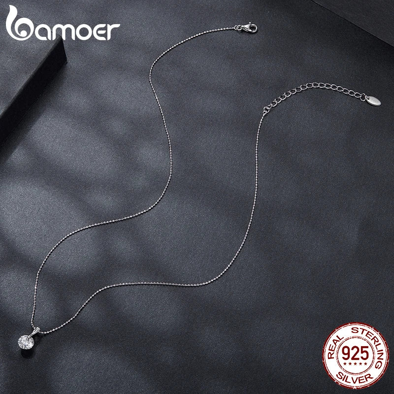 BAMOER 1CT Rotatable Moissanite Necklace, 925 Sterling Silver Halo Pendant Necklace with Beads Chain for Women Sparking Gift