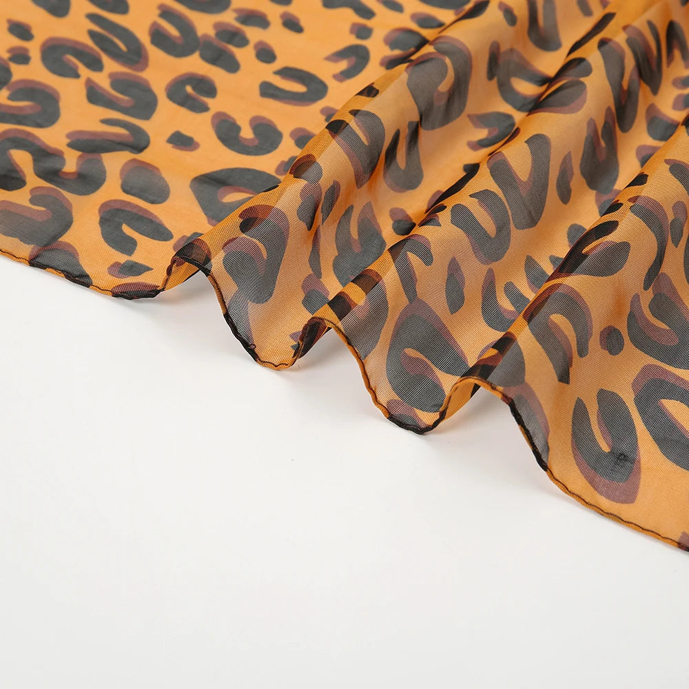 Leopard Print Chiffon Scarf Shawl Women Sunscreen Silk Scarf Turban Long Wrap Beach Travel Outdoor Accessories Trendy Headband