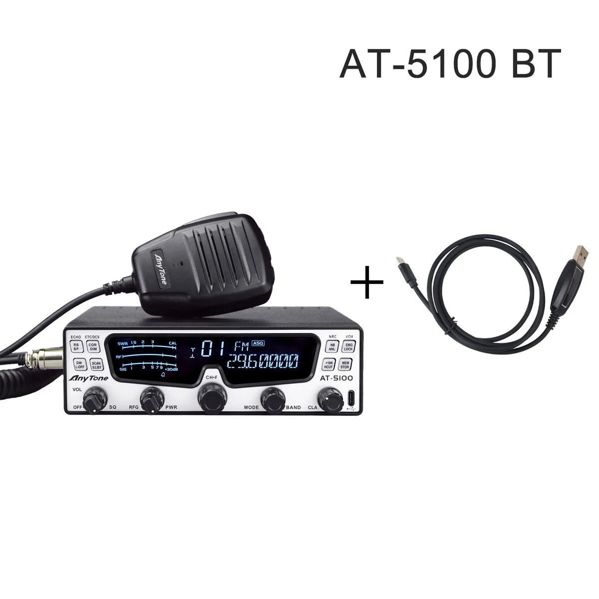 Anytone Walkie Talkie AT-5100 10m Amateur Mobile Radio SSB AM FM USB LSB CW PA 35W PEP NRC Noise Reduction HF CB Transceiver