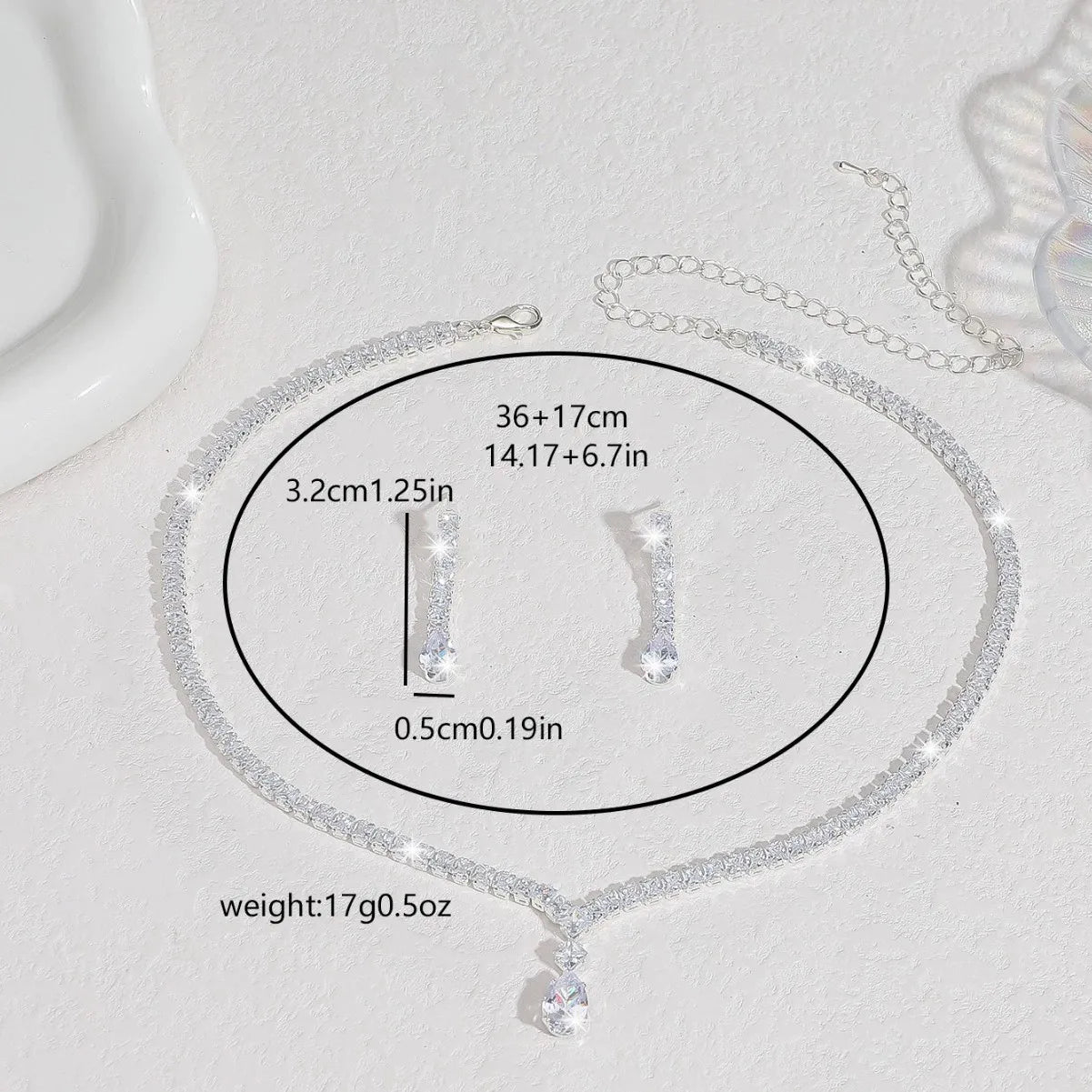 Ladies' Fashionable Silver-Plated And Diamond-Encrusted Metal Necklace, Earrings Set, Bride'S Wedding Attire And Accessories