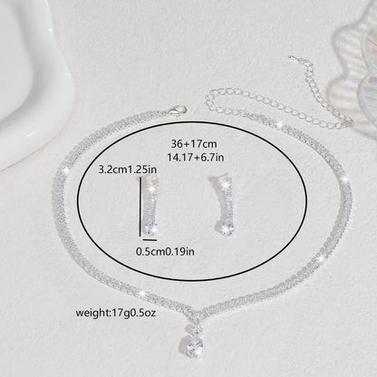 Ladies' Fashionable Silver-Plated And Diamond-Encrusted Metal Necklace, Earrings Set, Bride'S Wedding Attire And Accessories