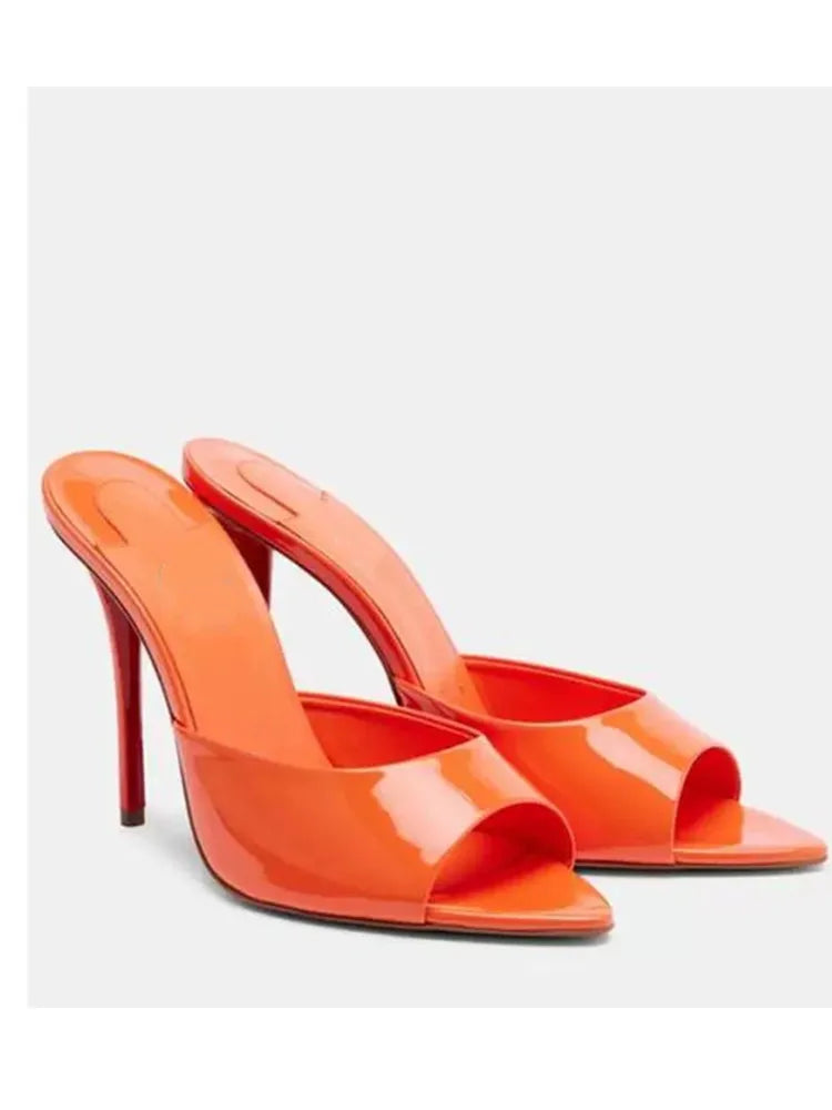 Summer New Women's Pointed Open Toothed Slim Fit High-heeled Slippers, Outdoor Sexy Sandals, Fashionable High-heeled Slippers