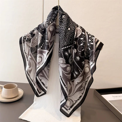 70*70cm Zebra Stripes Print Head Scarf for Women Silk Square Scarves Foulard Bandana Fashion Decorate Hijab Female Neckerchief