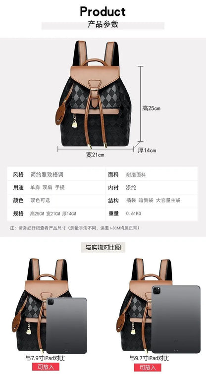 Women Backpack Soft Pu Leather Black Casual Multifunctional College Bag Capacity Shoulder Bag Trave Handle Bag