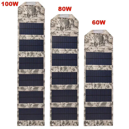 100W/80W/60W Foldable Solar Panel 5V USB Portable Battery Charger for Cell Phone Outdoor Waterproof Power Bank for Camping
