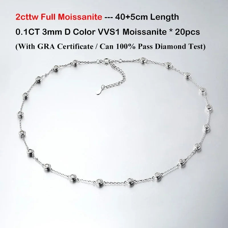 EWYA Luxury D Color Full 3/3.5mm Round Bubble Moissanite Diamond Tennis Necklace for Women Party S925 Silver 2-Layer Neck Chain