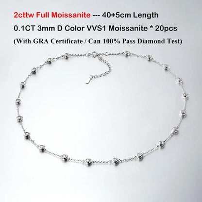 EWYA Luxury D Color Full 3/3.5mm Round Bubble Moissanite Diamond Tennis Necklace for Women Party S925 Silver 2-Layer Neck Chain