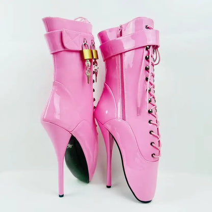 18CM/7Inch Stiletto Super High Heel Lock Wrap Strap Ankle Ballet Boots Fetish Shoes 2025 New Women Pink Sexy Short Booties Mujer