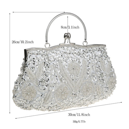 Women's Retro Small Totes Evening Bags Beaded Embroidered Ladies Clutch Purse Shoulder Chain Wedding Party Handbags Bags Purses