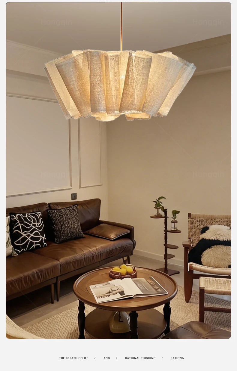 Wabi Sabi Chandelier Handmade Fabric LED Pendant Lights Vintage Living Room Study Clothes Shop Restaurant Designer Hanging Light