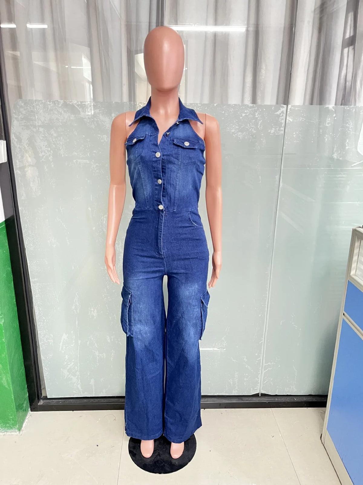 Jumpsuits Women Demin Overalls Sexy One Piece Long Pants High Waist Mom Jeans Halter Streetwear Rompers Summer Y2k Streetwear