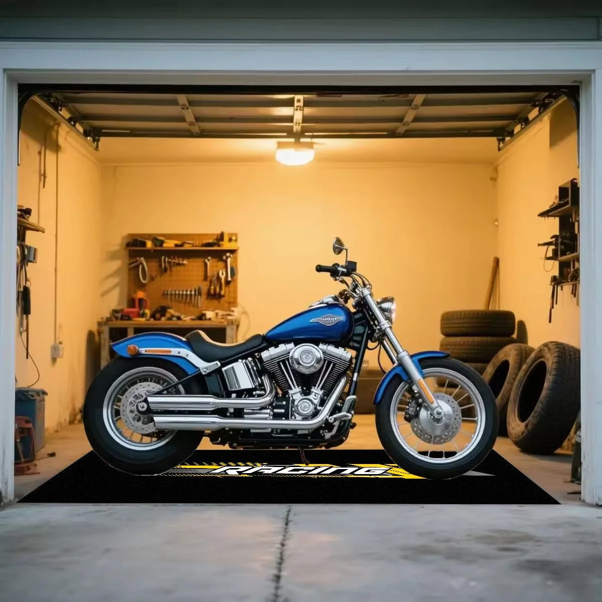 VIKAMA Race Track Pattern Motorcycle Pit Mat Non Slip Waterproof Oilproof Floor Rug For Garage Motorbike Parking Display