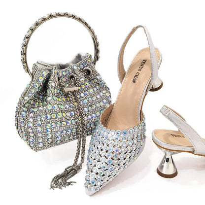 Fashion Summer 2023 Beads Decorated Muffin Bottom Sandals Wear Comfortable And Versatile Elegant Ladies Shoes And Bag Set