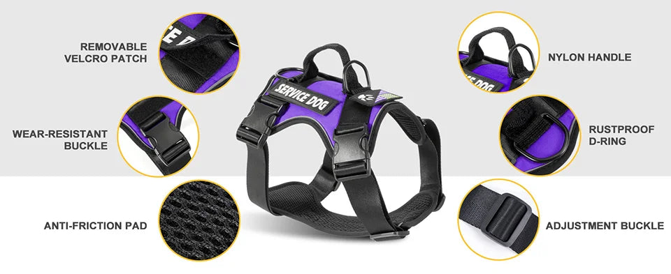Service Dog Harness, No Pull Reflective Adjustable Pet Vest, Handle & Patches, Breathable Mesh, Easy On-Off for Small Large Dogs