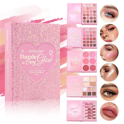 All-in-One 5-Page Makeup Magic Book: Full Kit with Multi-Shade Eyeshadow, Blush, Highlighter, Contour & Glossy Lip Gloss