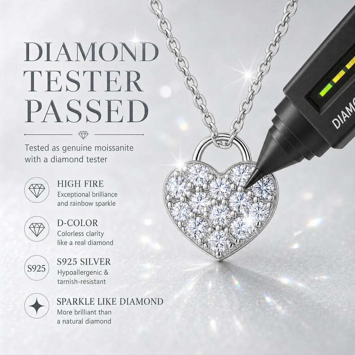 Heart Moissanite Necklace for Women S925 Sterling Silver 13-Stone Love Pendant D Color VVS1 Fine Jewelry Gift GRA Certified