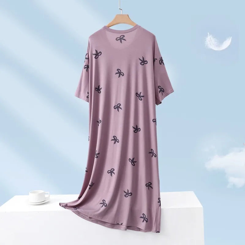 150kg Plus Size Summer Lazy Short Sleeve Long  T-Shirt Dress Korean Oversized Loose Nightgown Maternity Sleepwear Home Clothes