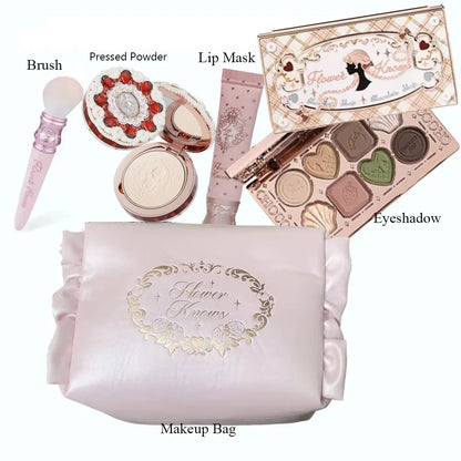 Flower Knows All In One Makeup Set Gift Box Garden Cushion Cream Foundation Matte Blush Long Lasting Velvet Lip Cream With Bag