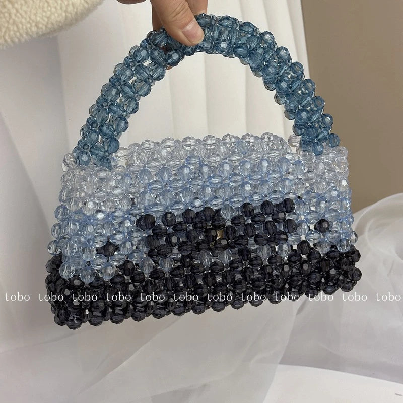 Gradient Blue Beaded Own Design Tote Bags for Women Customized Color Fashion Handbags for 2022 Chain Handle Clutch Evening Bag