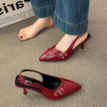 Women's Sandals Leopard Sexy High Heels Shoes Pointed Toe Luxury Pumps Slippers Woman Brand Dress Buckle Ladies De Flip Flops