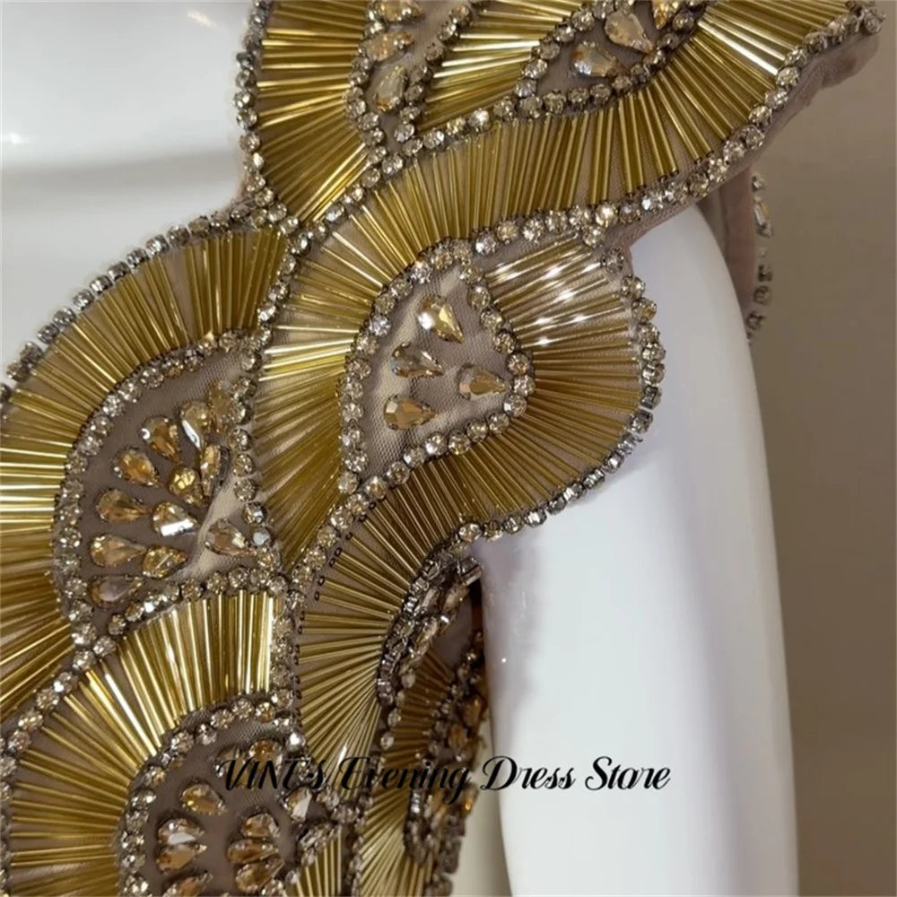 VINES Golden Party Dress Tank Evening Dresses Beading On Chest Party Gown Straight Tassel Prom Gown for Women Simple Customized