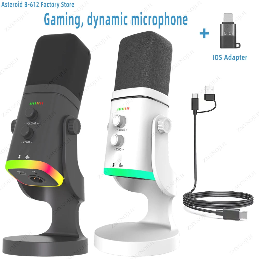 USB microphone for PC/Mac gaming, recording, live streaming, and podcasting; PC gaming condenser/coil microphone with phone adap