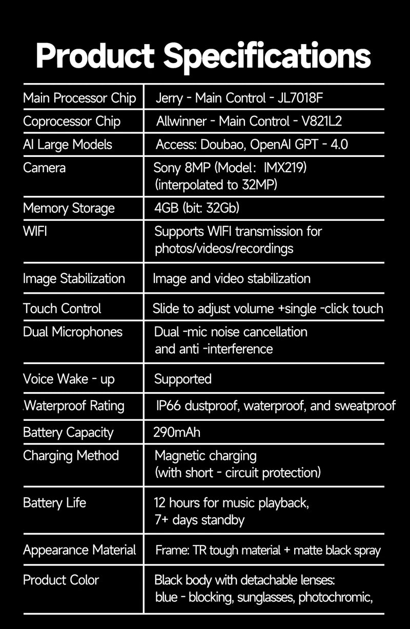 800W Pixel 4K HD Camera Smart Glasses AI Translation Video Recording Photo Music Play Voice Call Sunglasses Men Women Mototcycle