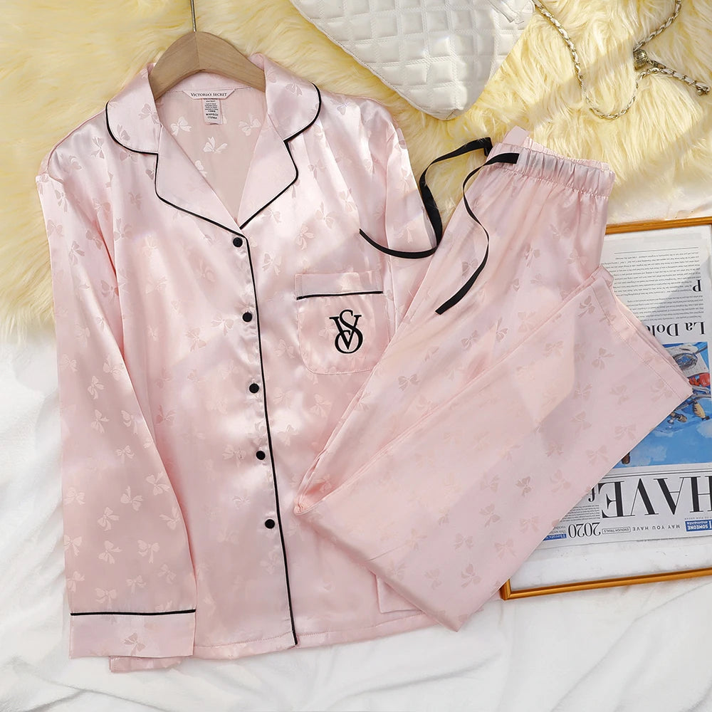 Victoria's Secret Suit Womens Silk Satin Pajamas Set Short Sleeve Shorts Sleepwear Loungewear Soft Breathable Button Down Pyjama