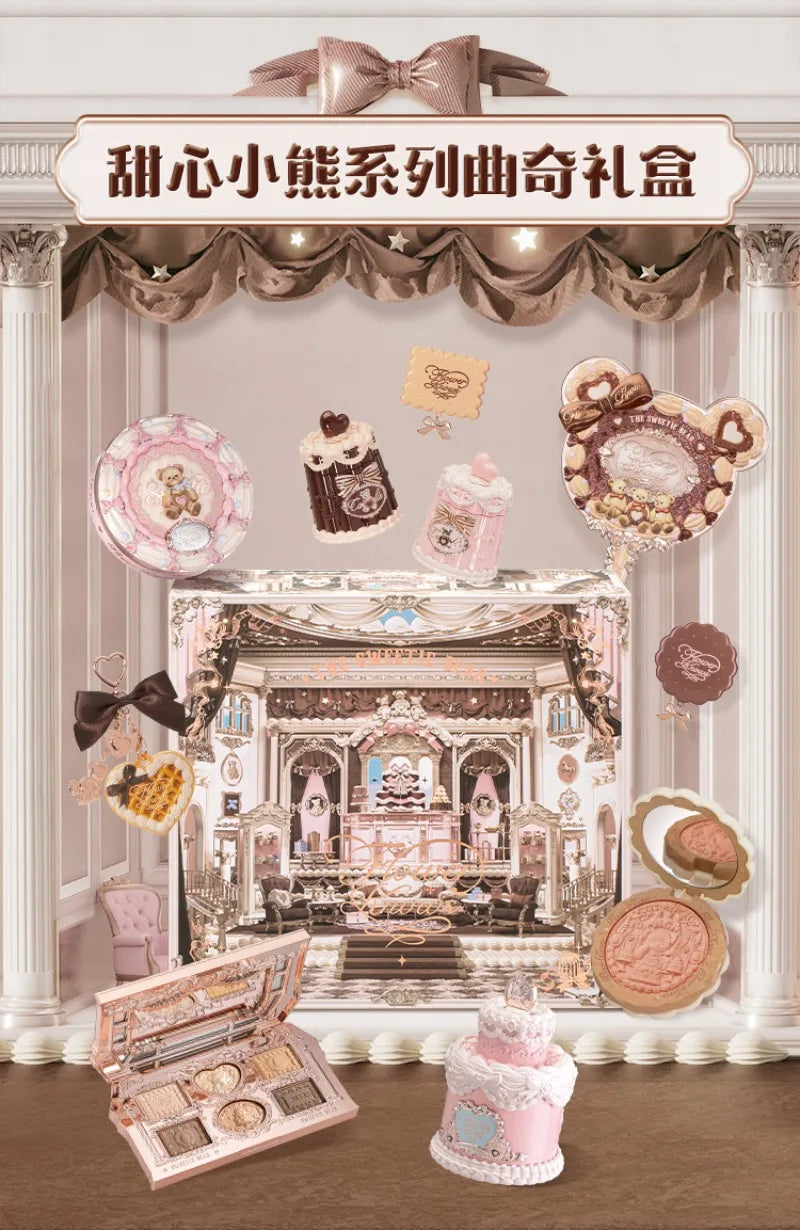Flower Knows SWEETIE BEAR Makeup Box Gift Set All In One Perfume Shimmer Eye Shadow Palette Blush Lip Jelly Box 10 PCS