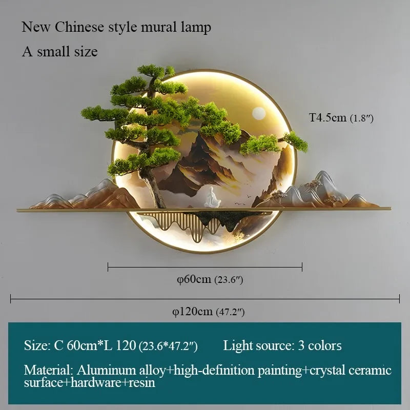 TINNY Modern LED Wall Picture Light Inside Creative Chinese Pine Landscape Mural Sconces Lamp for Home Living Bedroom Study