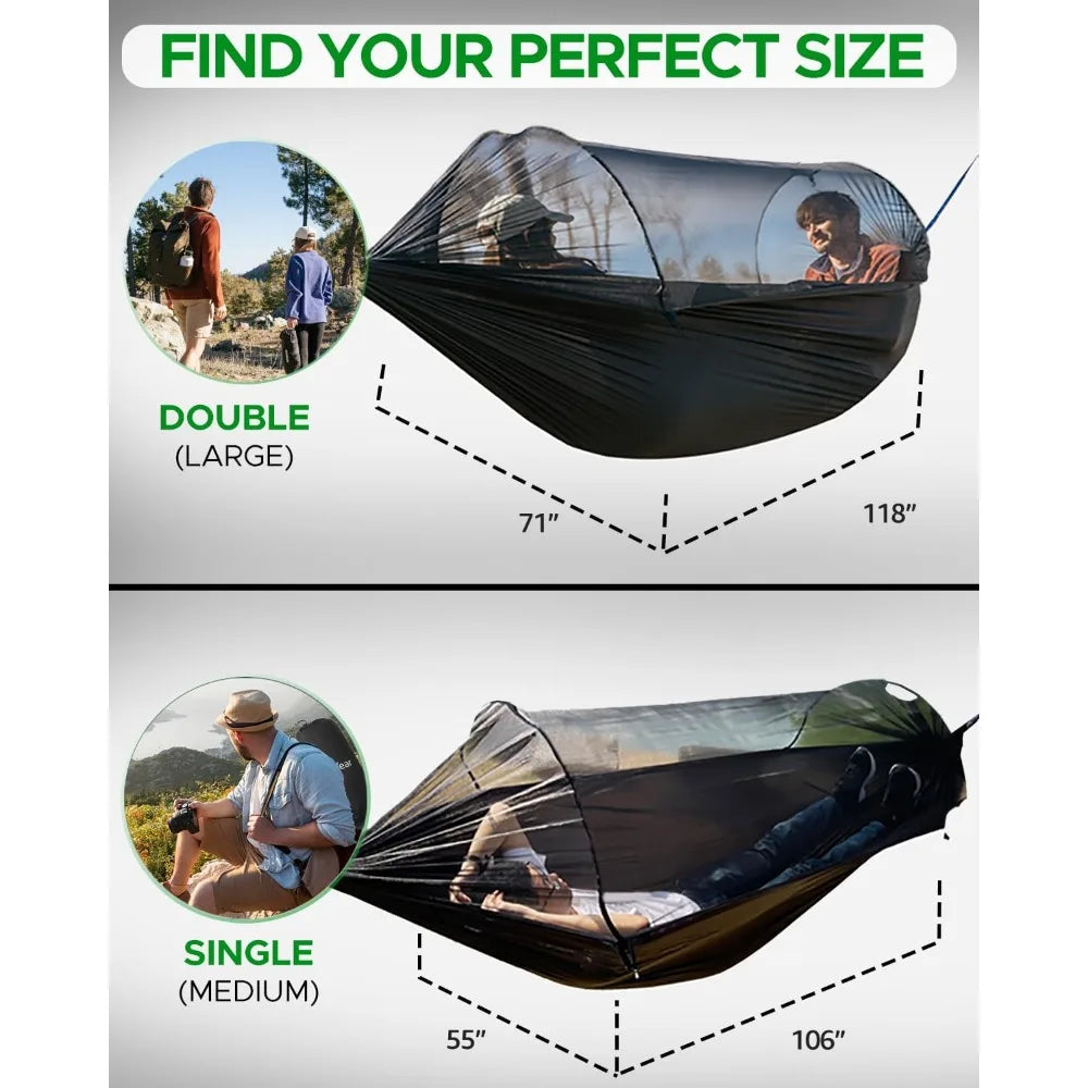 Camping Hammock with Spacious Net, Single/Double, Outdoor & Indoor Use