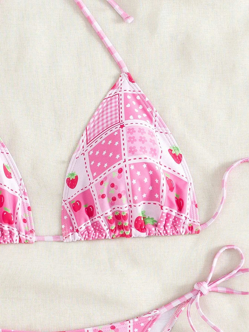 Swimsuit 2026 Female Micro Bikini Women Swimwear Summer Beachwear Women's Bathing Suit Floral Print Neck Halter Thong Bikini Set