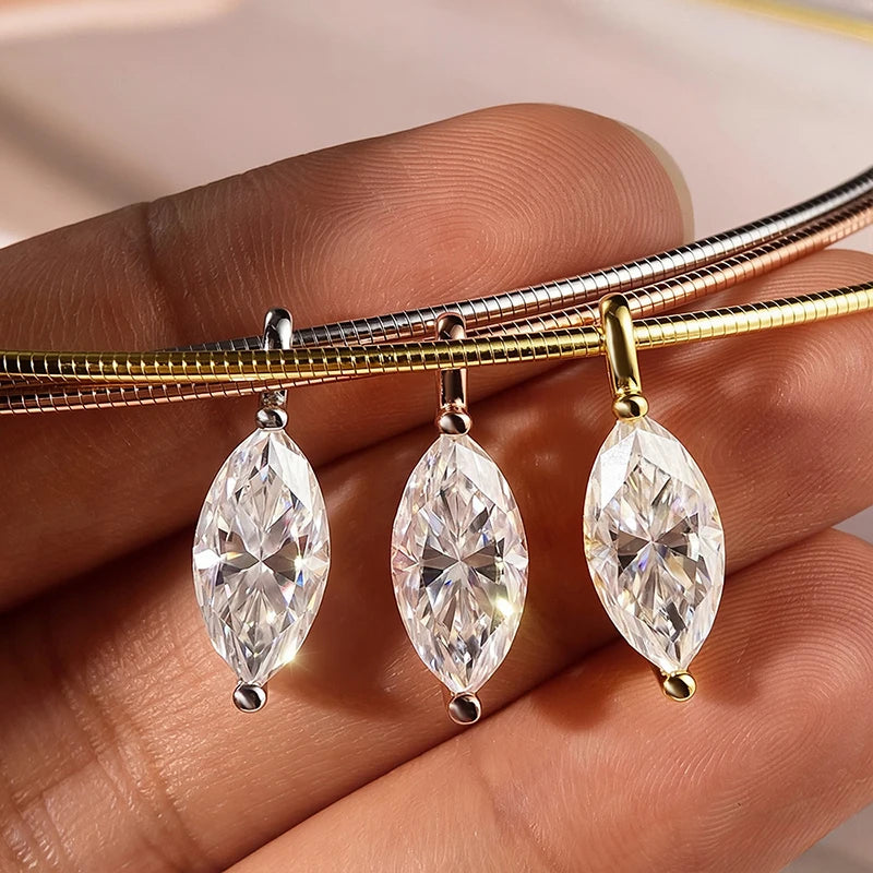 Smyoue 3CT 7*14MM Marquise Cut Moissanite Necklace for Women Solitaire Pendant Sparkling Chain Lab Diamond Pure 925 Jewelry