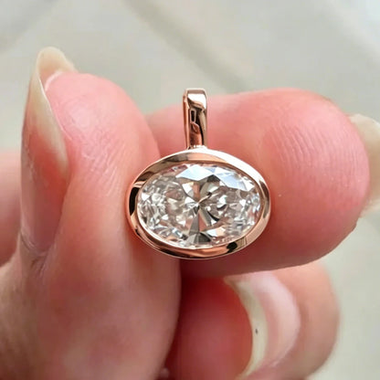 2/3/4CT East West Oval Cut Bezel Set Moissanite Pendant Necklace for Women Solitaire Diamond S925 Silver Neck Chain Fine Jewelry
