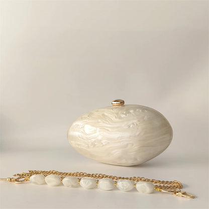 Oval Marble Beige Shell Acrylic Luxury Elegant Lady Evening Bag Cute Handbag Wedding Lady Girl Female Mini Purse