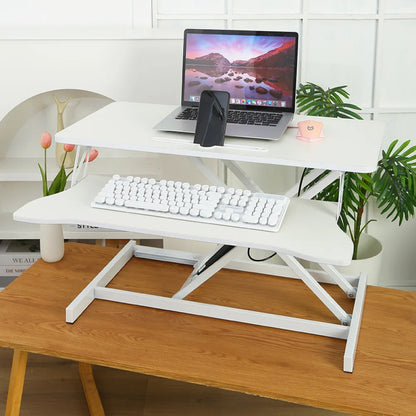 32" Modern Height Adjustable Desk Converter, Sit Stand Dual Monitor & Laptop Workstation with Wide Keyboard Tray, Eco-Friendly