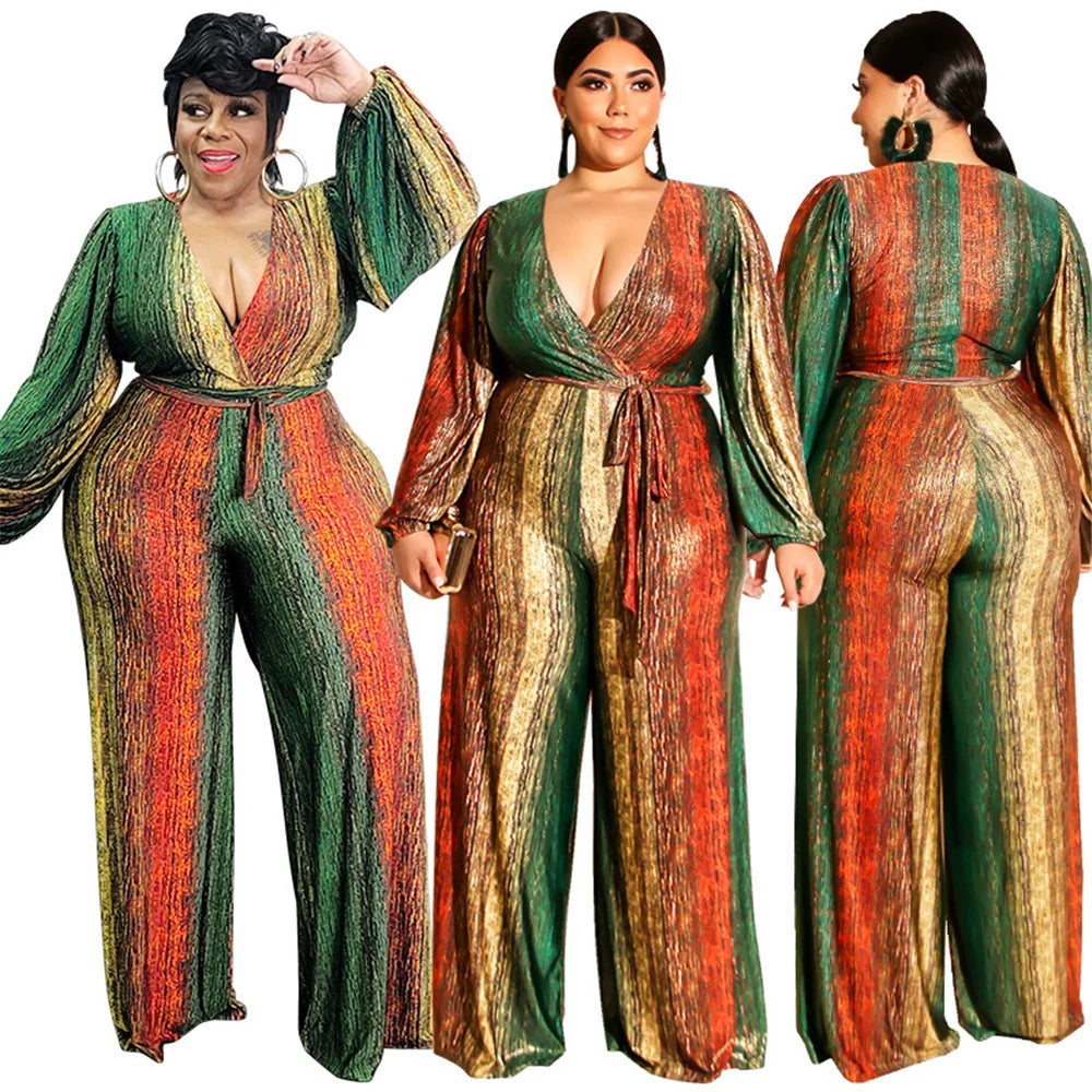 New Plus Size Women Jumpsuits Elegant V Neck Long Sleeve Rompers Office Lady Straight One Piece Outfits Wholesale Drop Shipping