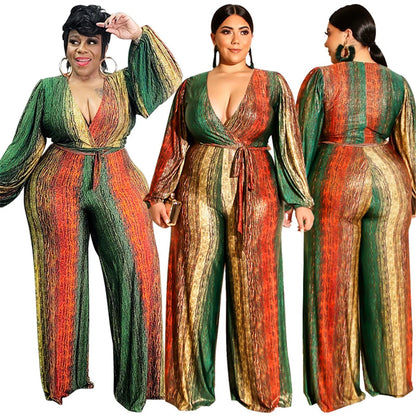 New Plus Size Women Jumpsuits Elegant V Neck Long Sleeve Rompers Office Lady Straight One Piece Outfits Wholesale Drop Shipping