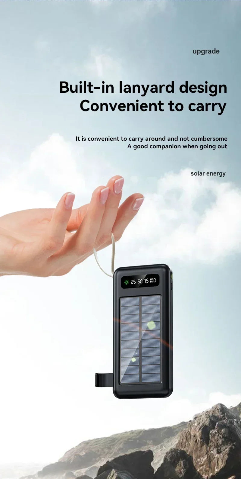 VIVO 200000mAh Solar Power Bank Large Capacity Mobile Power Fast Charging Battery Dual USB 4 Cables For iPhone Samsung Huawei