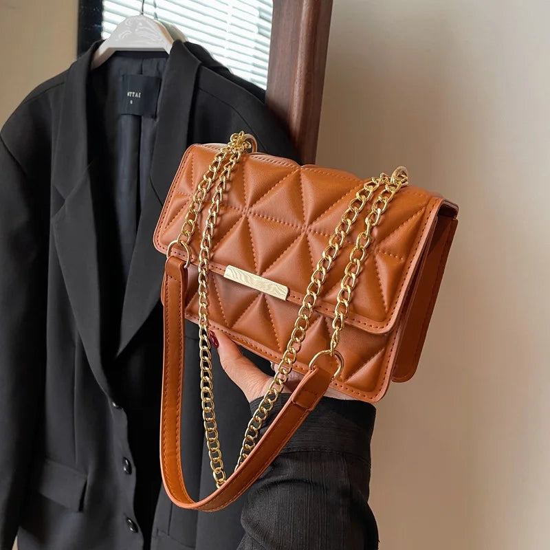 Women's Simple Texture Rhombus Embroidery Pleated Handbag 2025 Autumn New Temperament Single Shoulder Crossbody Bag