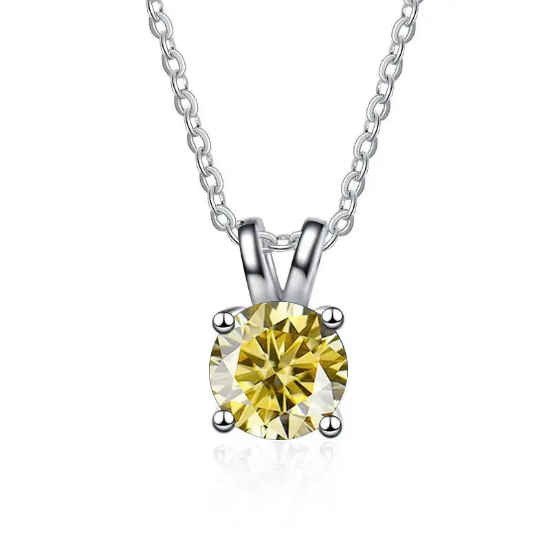 1CT 925 Silver Double Bail Four Prong Round Solitaire Pendant Necklace Round Cut D VVS1 Multi Color Moissanite Gift Fine Jewelry