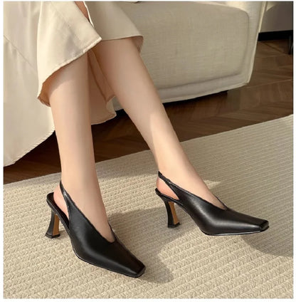 Sandals Luxury Brand Sexy Dress Shoes Elegant Chunky High Heeeled Pumps Sexy Pointed Toe Evening Shoes Women Shoes V Cut Shoes
