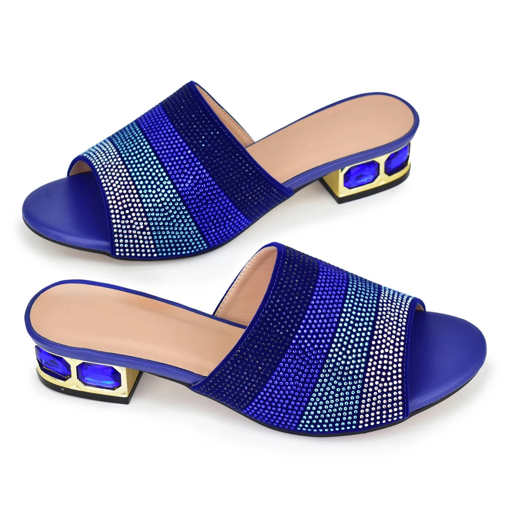 Latest Shoes Women Luxury Rhinestone Crystal Pumps 2024 New Fashion Slippers Sandals Party Low Heels Elegant Italian Women Shoes