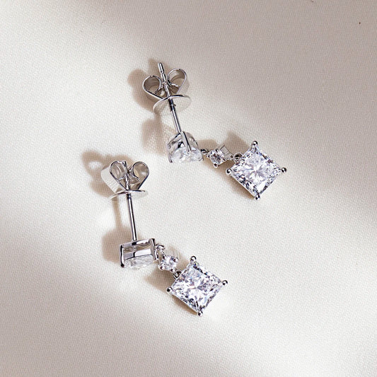 Messi Jewelry  9K White Gold 1CT Princess Cut Lab Grown Diamond Stud Earrings For Women In Stock Wholesale MSE-697