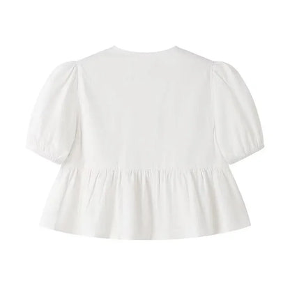 MUJER Leopard Print Crop Top Women Puff Sleeve Ruffle Blouses Woman 2025 Summer Shirts and Blouses for Women Ruched Ladies Tops