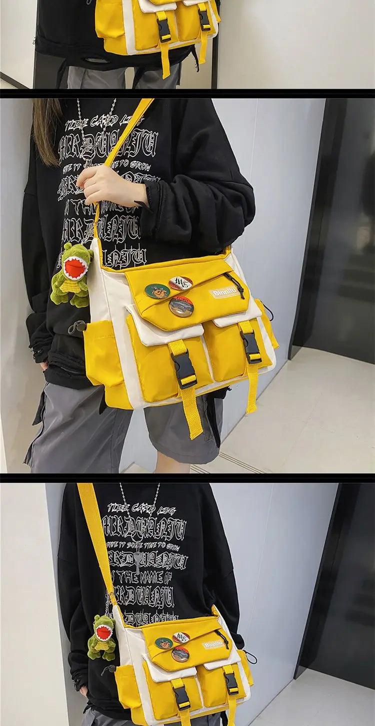 Japanese Simple Messenger Bag Student Nylon Waterproof Canvas Handbag Shoulder Crossbody Bags for Women Men Satchels Bolsas