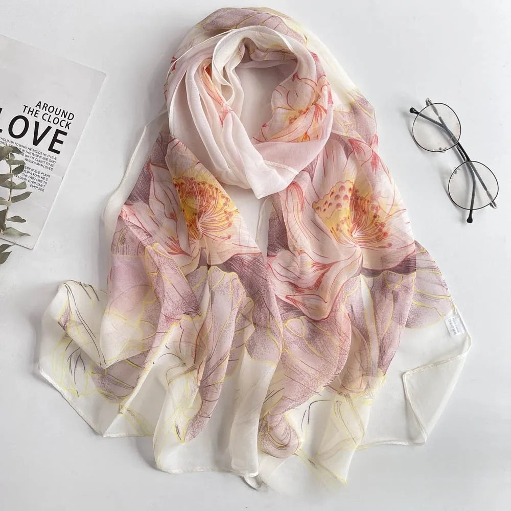 Floral Chiffon Scarf for Women - 160x50cm Silky Georgette, Lightweight  Summer Beach Wrap & Sun Protective Hijab